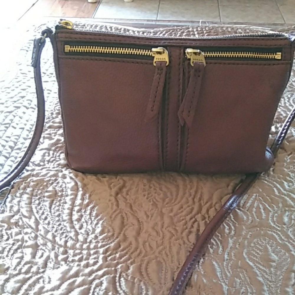 Fossil leather Brown cross body bag